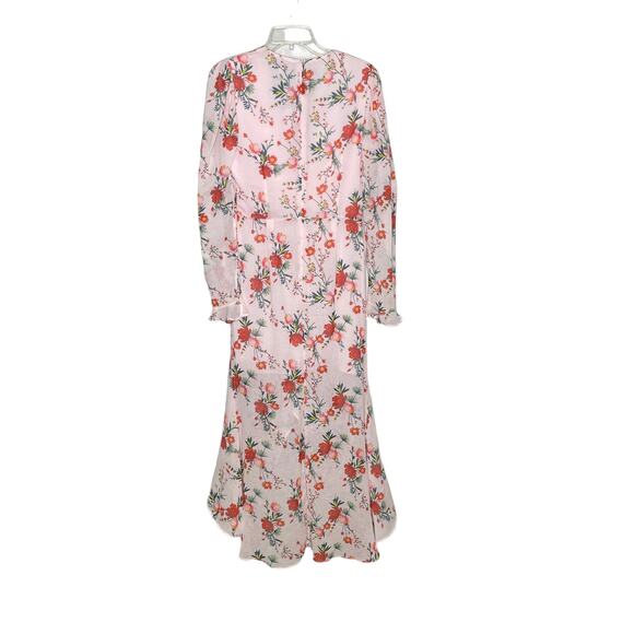 NWT Sau Lee Ciara Pink Floral Ruffle Midi Dress Size 6 Wedding Guest - Picture 7 of 16